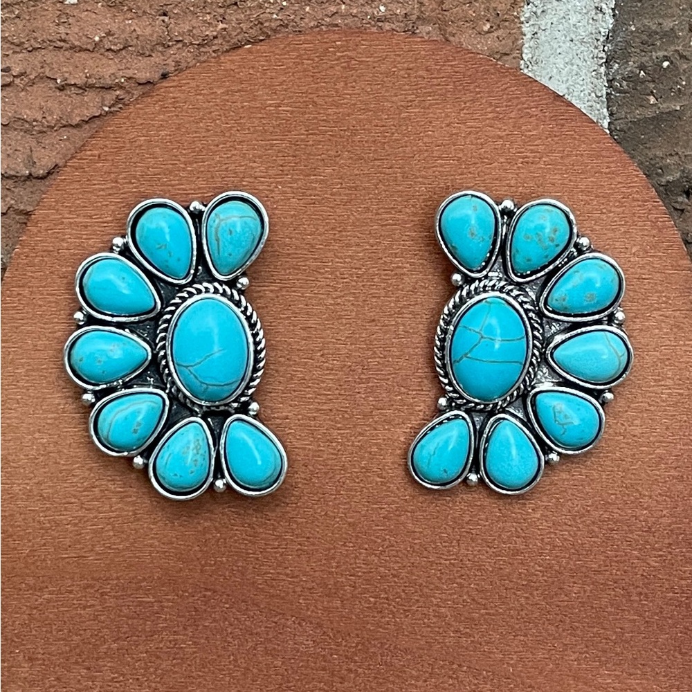 Faux Turquoise Half Cluster Earrings